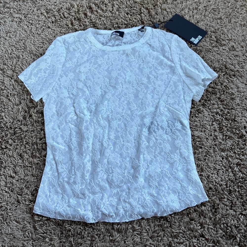 The Kooples Ecru Lace Short Sleeve Top Size 0